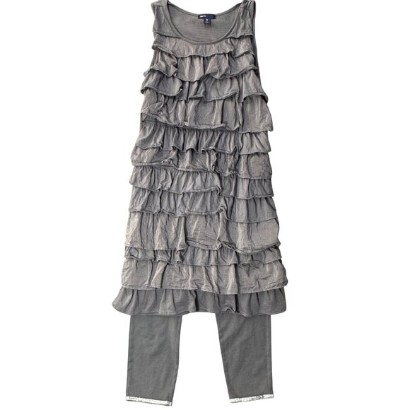 GapKids XL Girls Ruffled Dress &‎ Leggings Set Gray Cotton & Silk Blend - Picture 1 of 8
